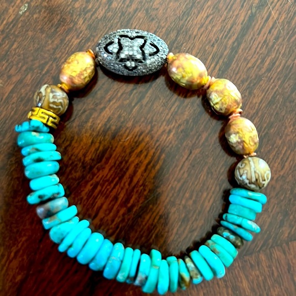 Pave, turquoise and prayer bead Bracelet - Picture 1 of 3